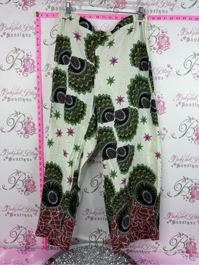 Wide leg pants paisley flowers Green & Pink Floral Print Lounge Pants
